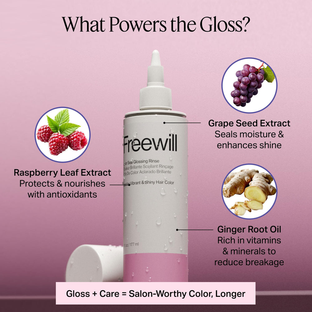 Freewill Color Seal Glossing Rinse raspberry leaf extract close-up for nourishment