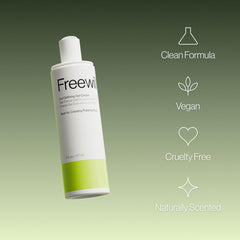 Close-up of Freewill Curl Defining Gel Cream label highlights lightweight formula.