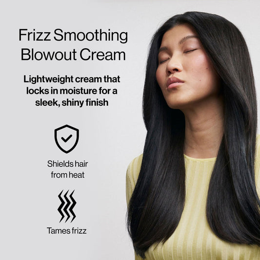Texture swirl close-up highlighting lightweight hydration for smooth blowouts.