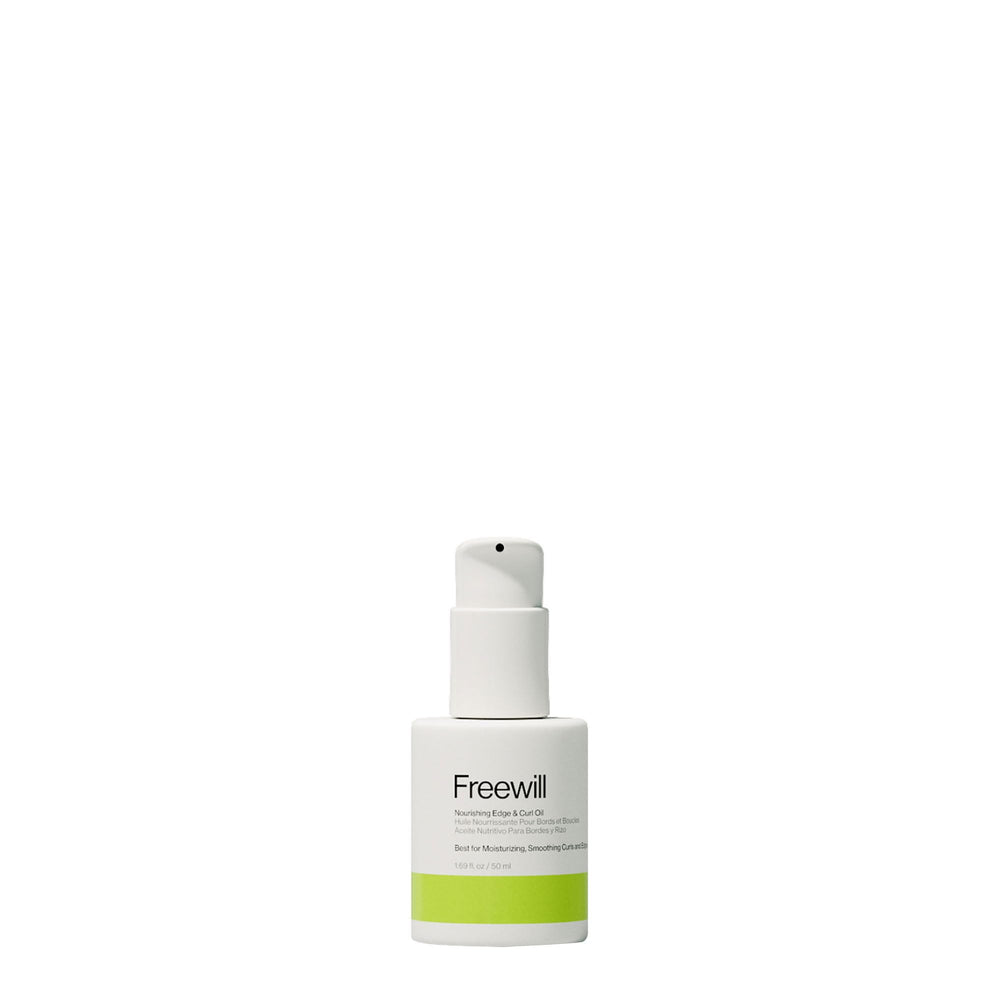Freewill Nourishing Edge and Curl Oil bottle providing lightweight hydration for curls