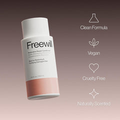 Freewill Restorative Repair Conditioner bottle closeup highlights creamy texture and nourishment.