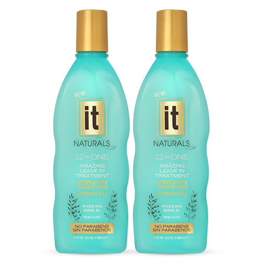 Freeze It 12-in-One Leave-In bottle, keratin and argan oil for smooth detangling and added shine.