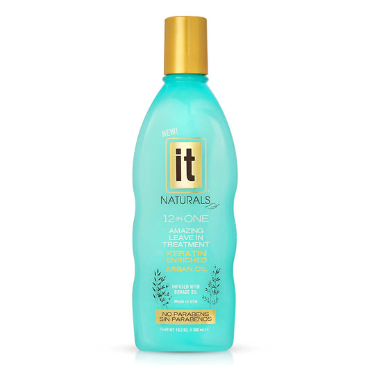 Freeze It 12-in-One Leave-In bottle with keratin and argan oil for smoother, frizz-controlled hair.