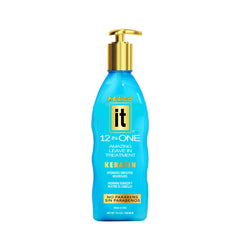 Freeze It IT 12-in-One Leave-in bottle pour offering frizz control and sleek shine