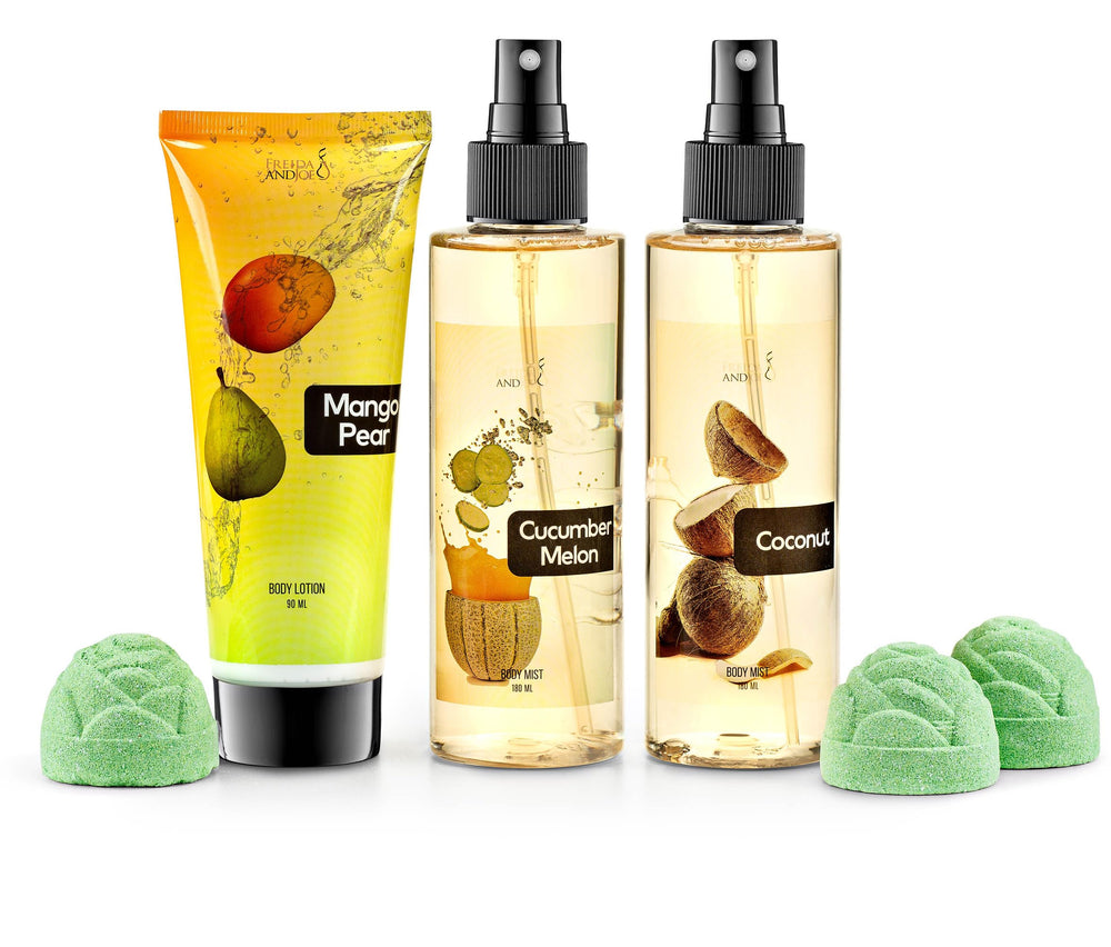 Freida and Joe cucumber melon body mist bottle offering light daytime fragrance