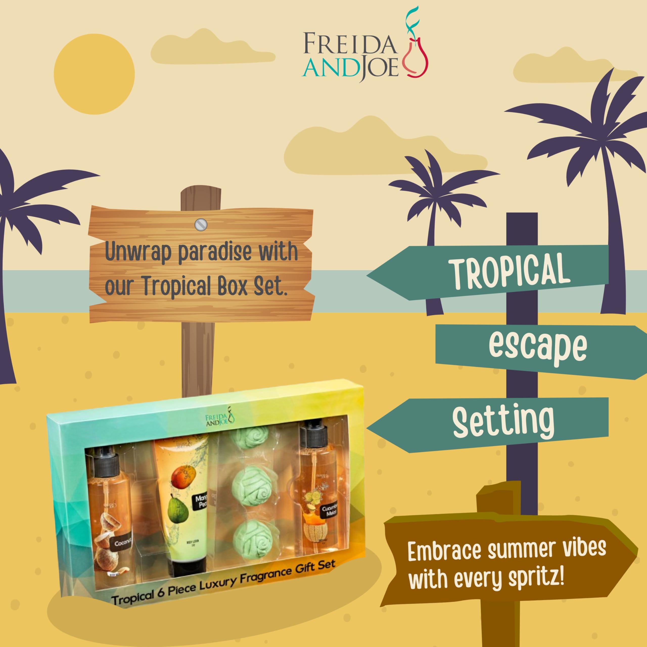 Freida and Joe mango pear lotion bottle highlighting deep moisturizing benefits