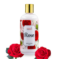 Freida and Joe Rose Lotion bottle highlights luxurious hydration and lasting fragrance.
