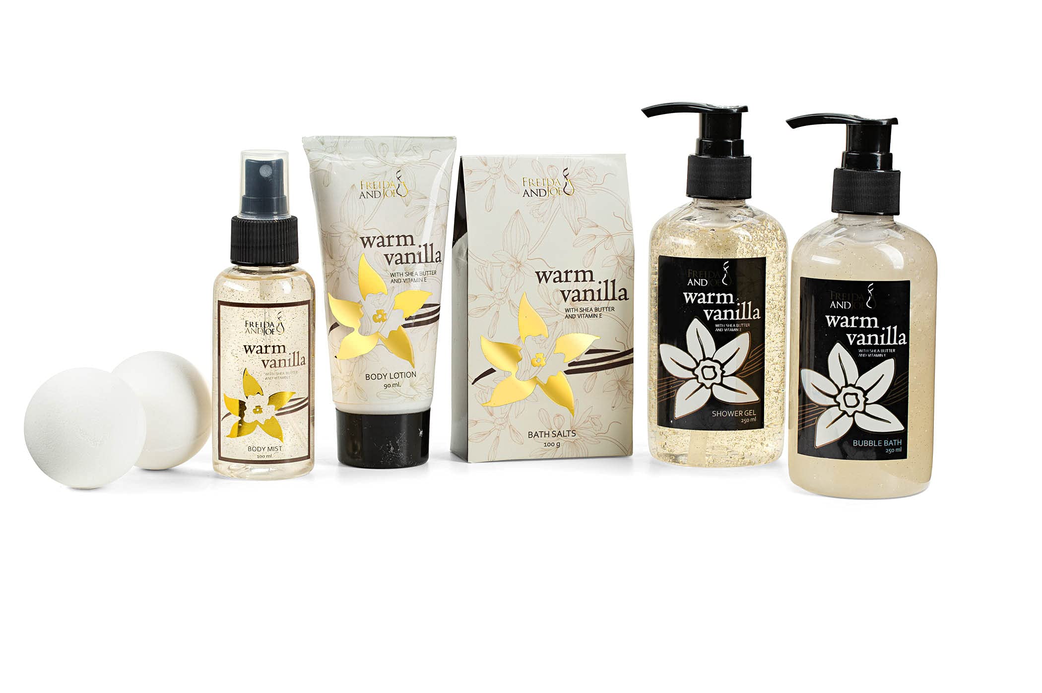 Freida and Joe Warm Vanilla Bubble Bath for relaxation and skin nurture.