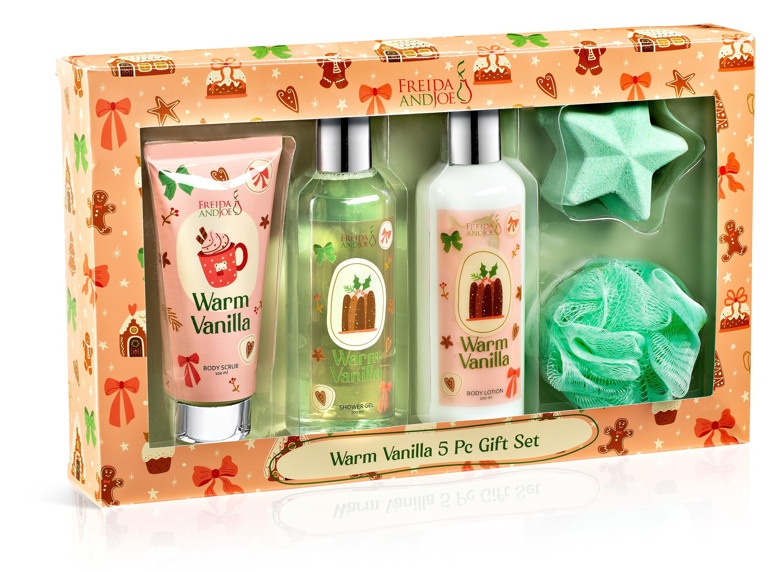 Freida and Joe warm vanilla gift box packaging for a inviting spa ready presentation