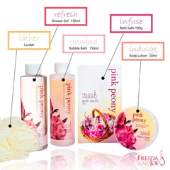 Freida and Joe bubble bath with peony for a soothing, fragrant soak.