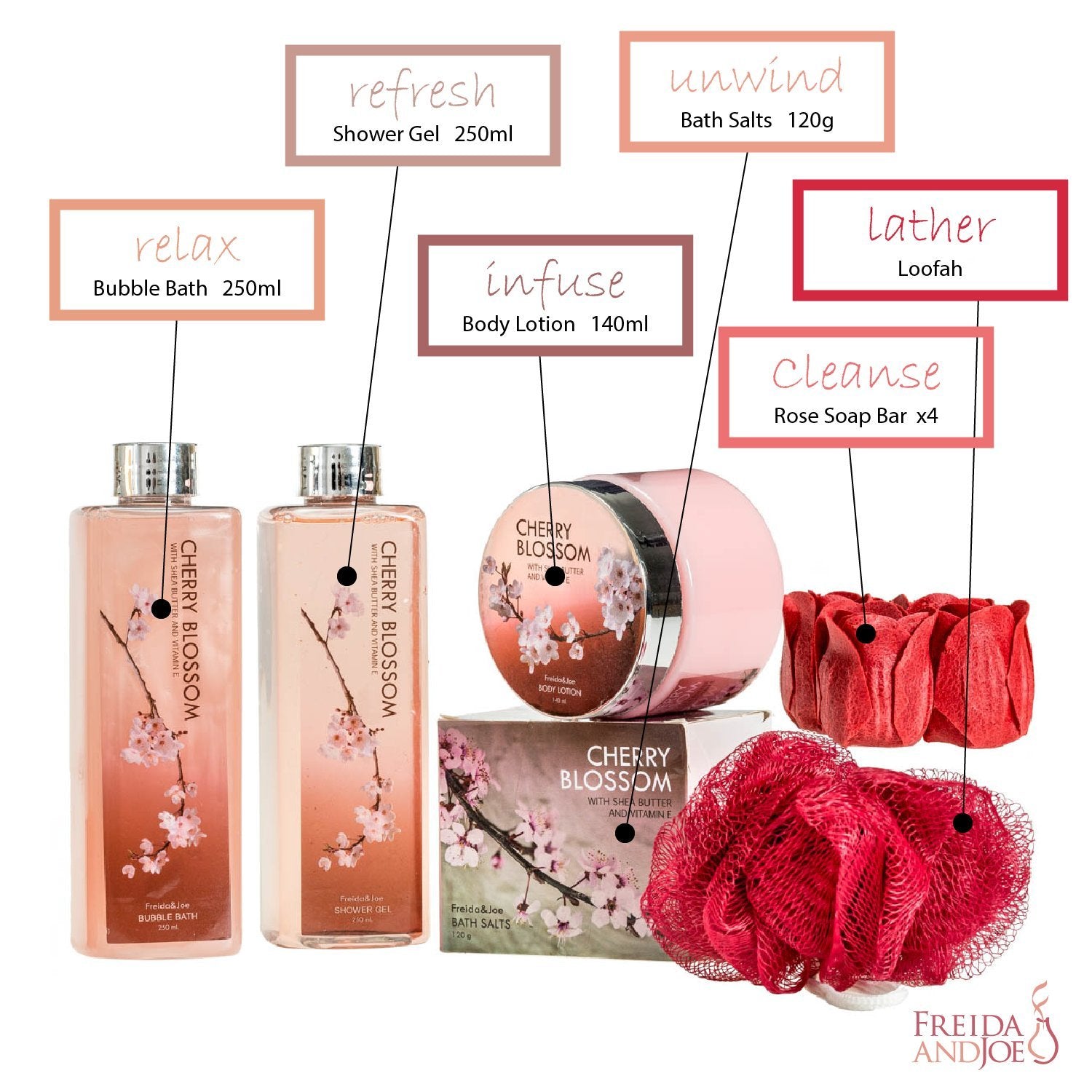Freida and Joe Cherry Blossom bath puff for gentle cleansing and lather