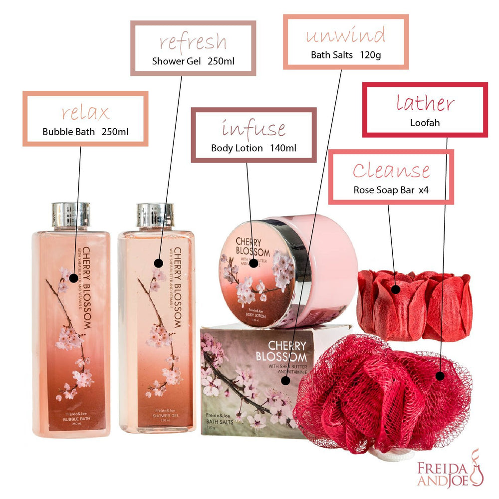 Freida and Joe Cherry Blossom bath puff for gentle cleansing and lather