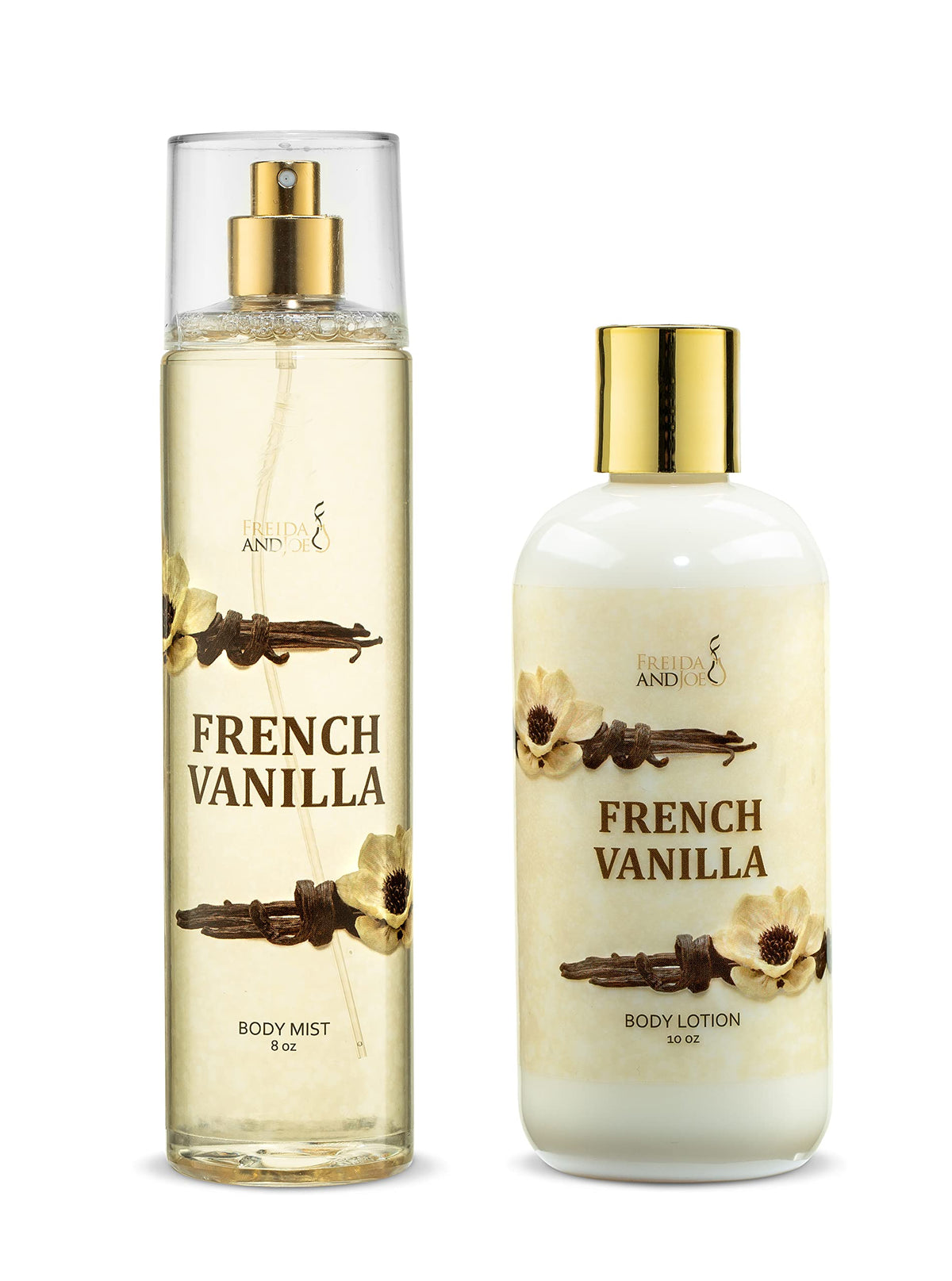 Freida and Joe Home Spa Gift lotion bottle delivering deep hydration with French Vanilla scent.