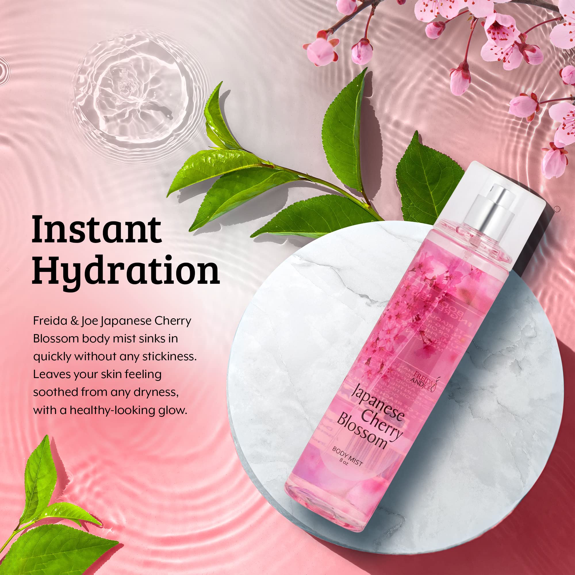 Freida and Joe Japanese Cherry Blossom 8oz bottle, light daily fragrance.