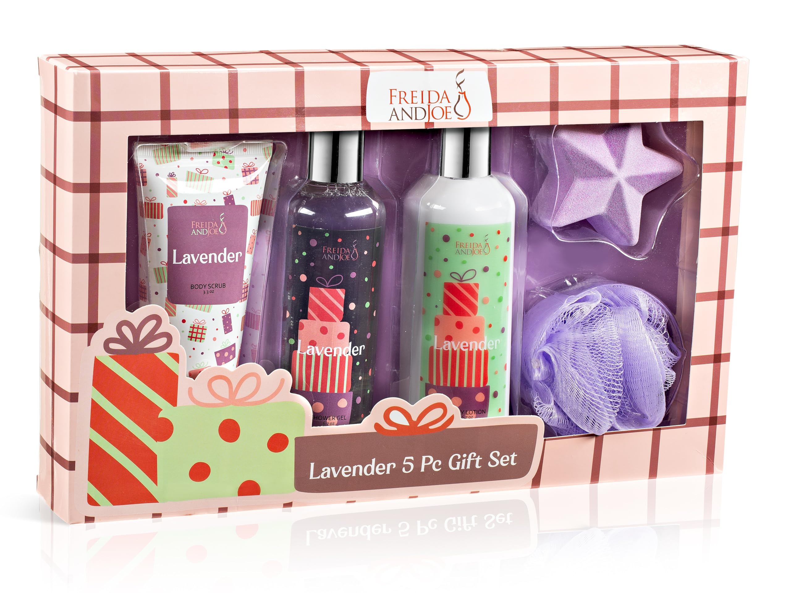 Freida & Joe lavender shower gel bottle for a calming bath ritual.
