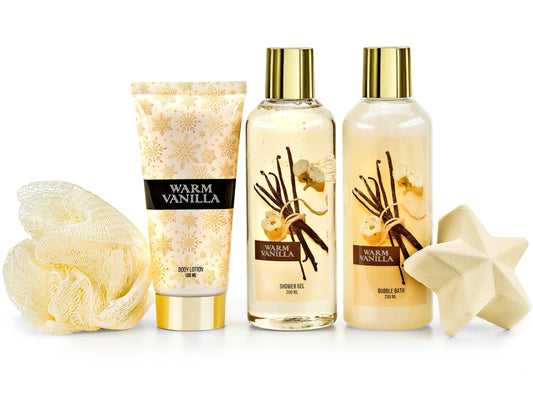 Freida and Joe Warm Vanilla Bubble Bath for a relaxing, fragrant soak.