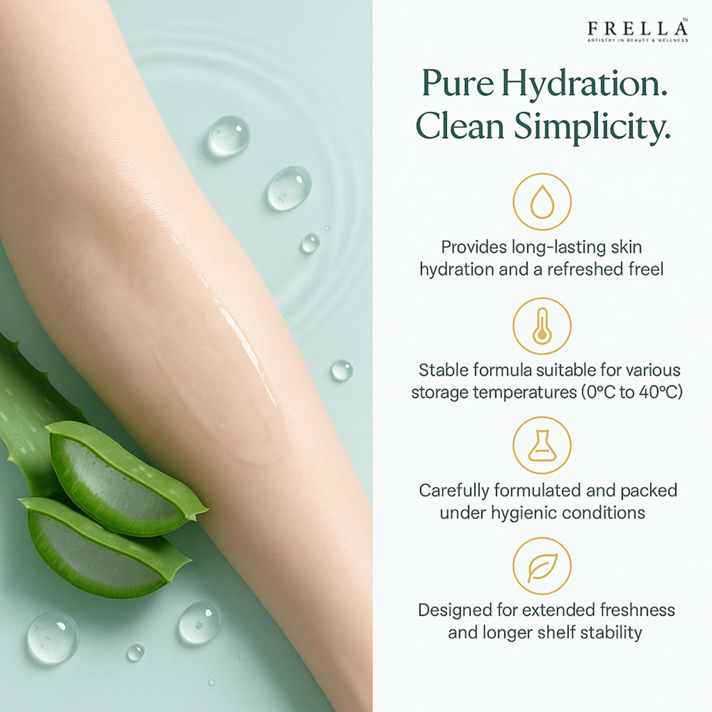 Frella Aloe Vera Gel texture highlighting quick absorption for skin and hair