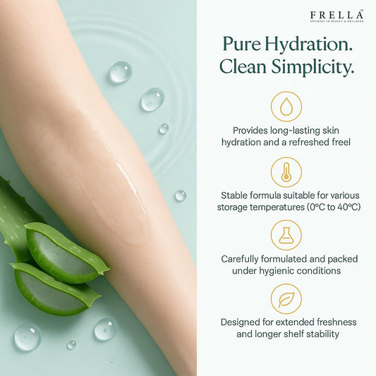 Frella Aloe Vera Gel texture highlighting quick absorption for skin and hair