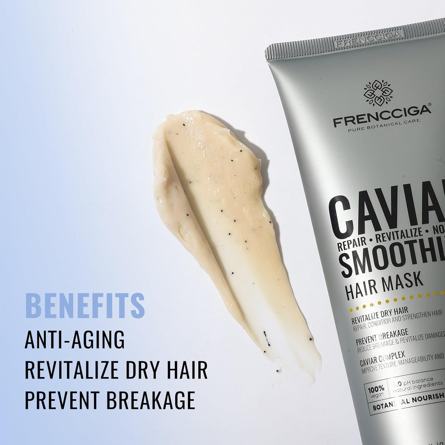 Jar of FRENCCIGA Caviar Hair Mask highlighting luxurious caviar blend