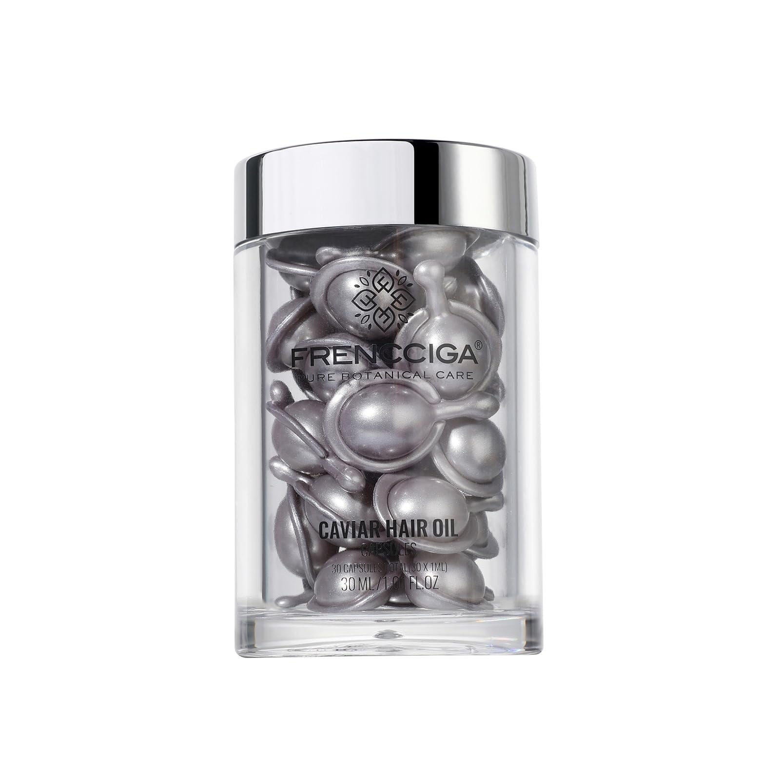 FRENCCIGA Caviar Oil capsules bottle for easy, mess-free at-home care.
