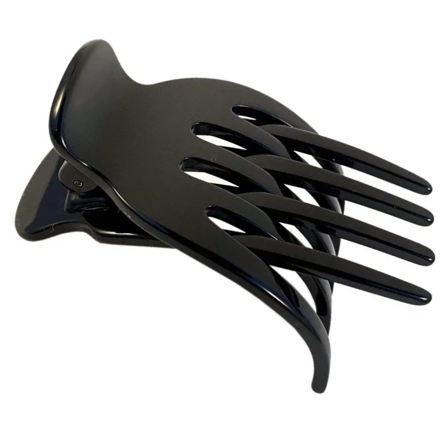 French Amie Bear Paw Black Small clip front view shows secure hold