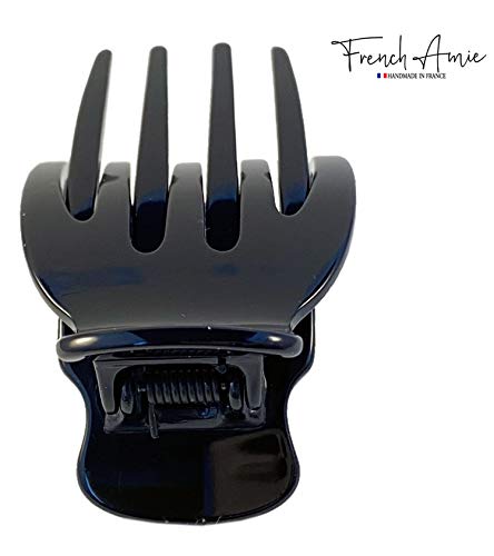 French Amie Bear Paw Black Small clip material closeup reveals cellulose acetate finish
