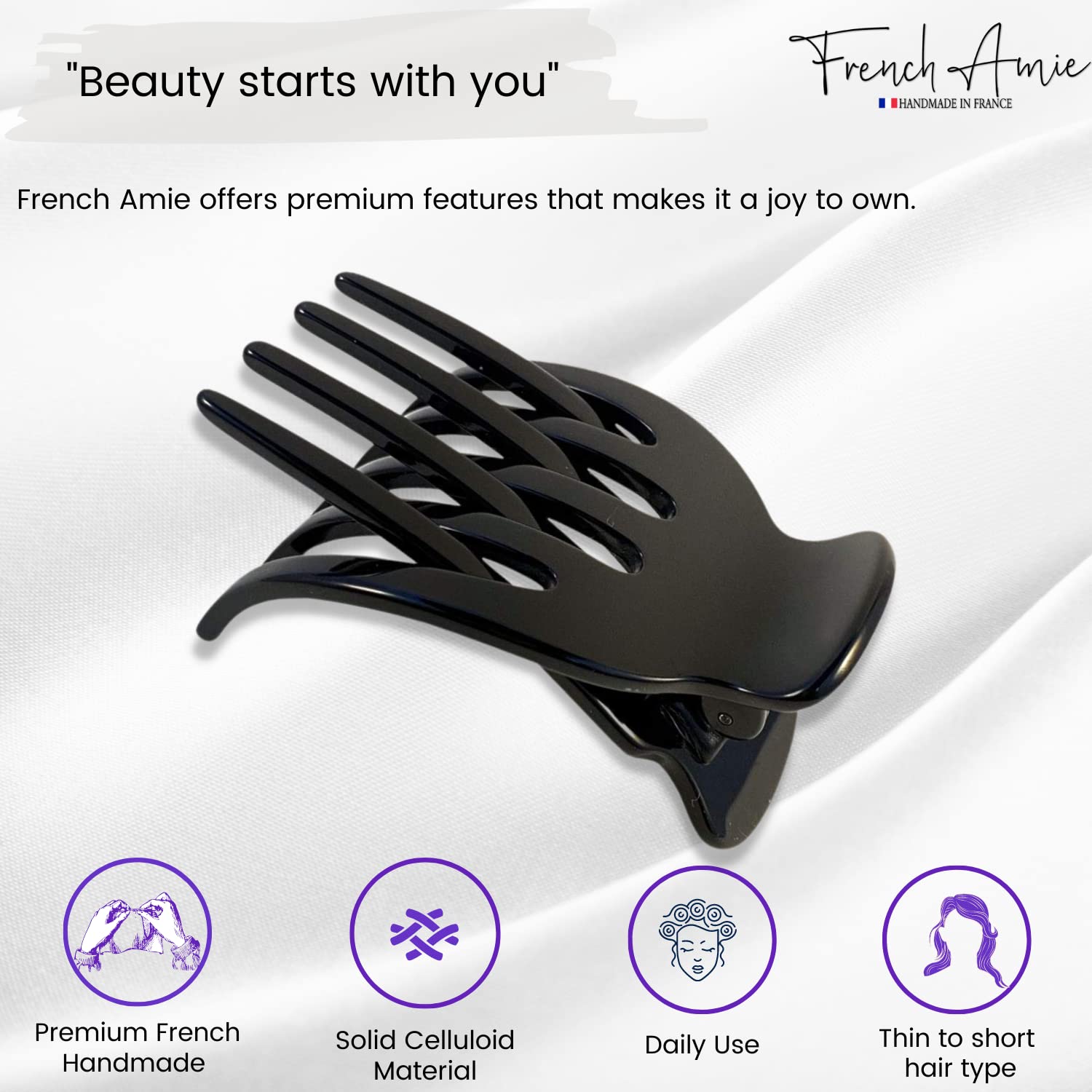 French Amie Bear Paw Black Small clip worn on head for daily styling