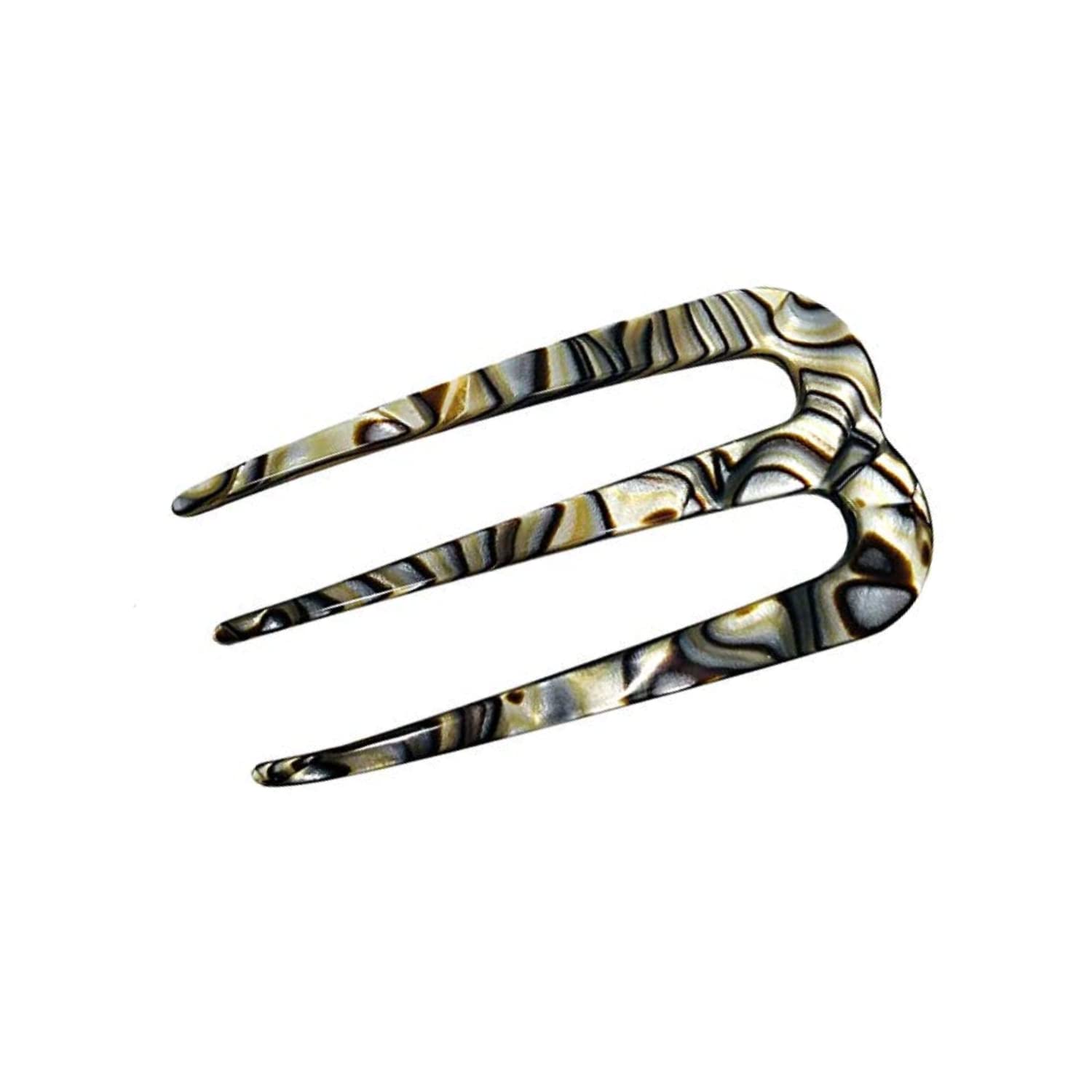 French Amie tri prongs bun holder in onyx silver grey with secure, non-slip grip.