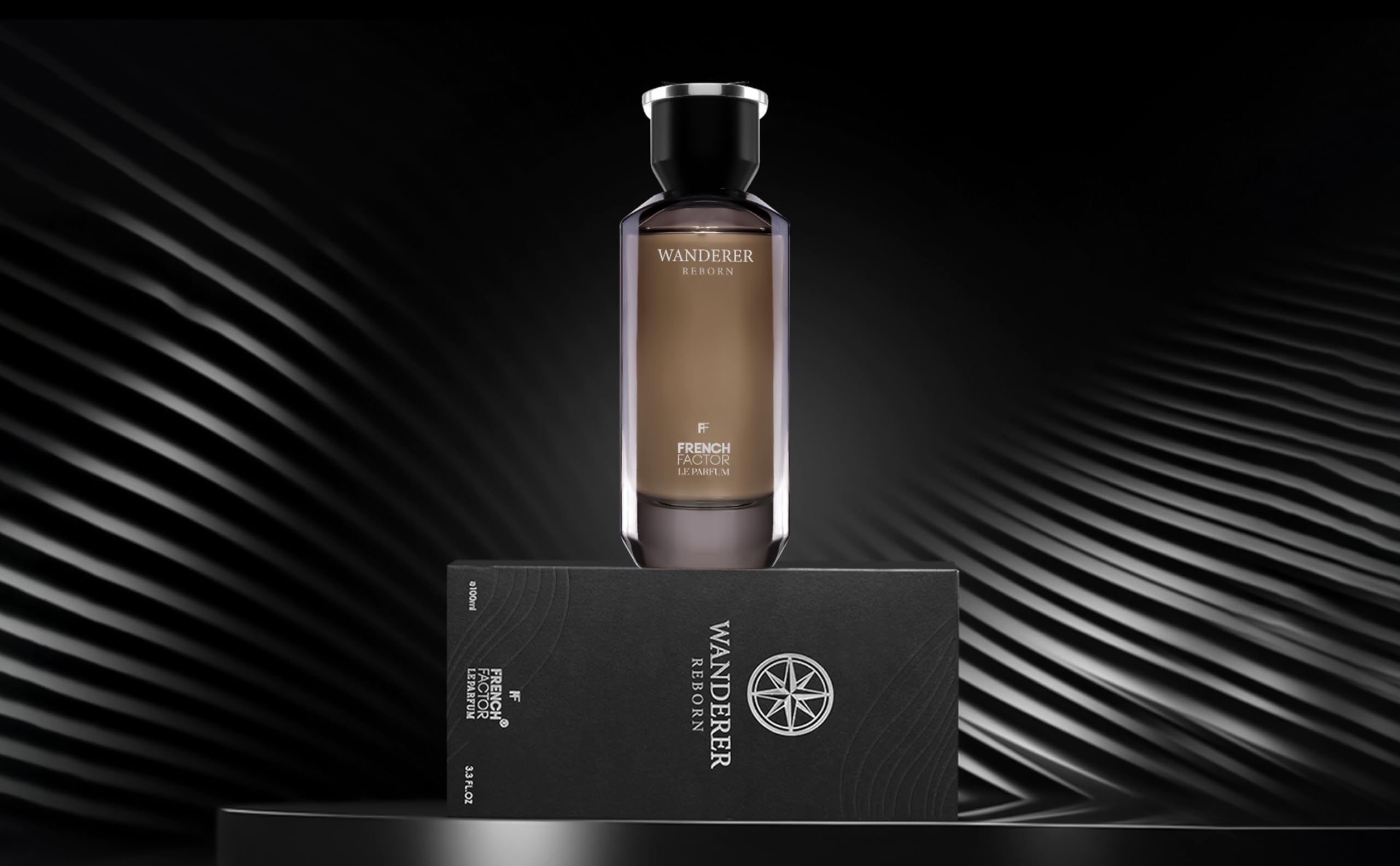 Bottle under warm lighting evokes premium, confident aroma.