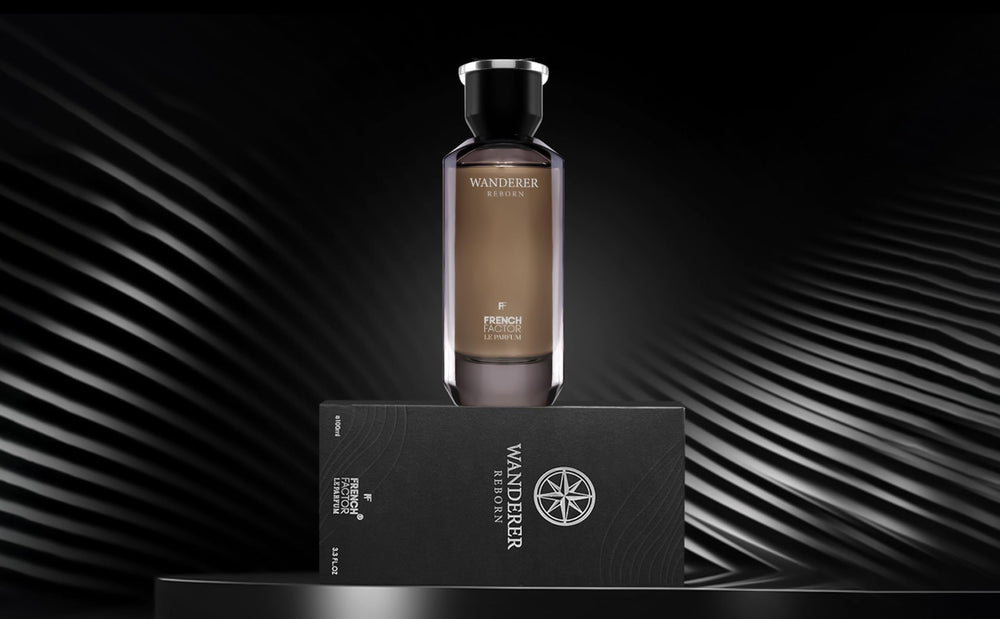 Bottle under warm lighting evokes premium, confident aroma.