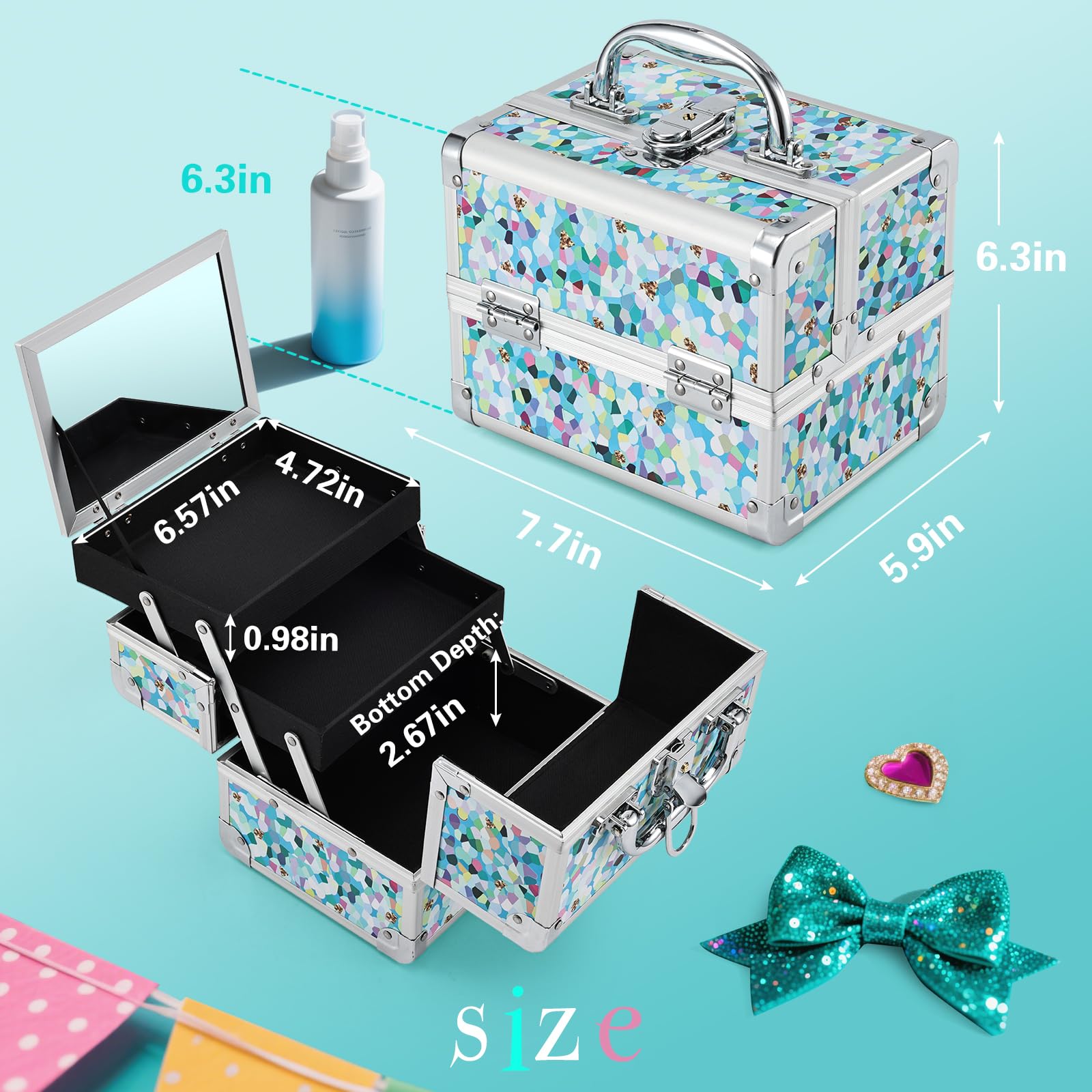 FRENESSA lockable portable makeup box with non-slip handle for travel security