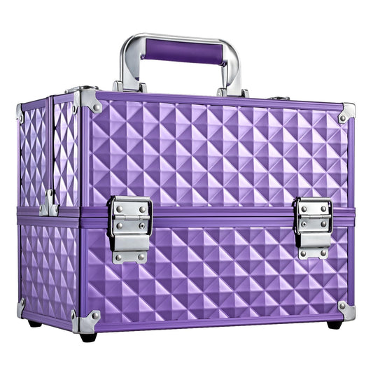 FRENESSA makeup train case 12-inch front view, purple, ready for travel