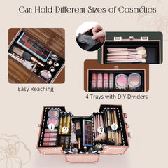 FRENESSA makeup case showing extendable four-tier trays for quick access.