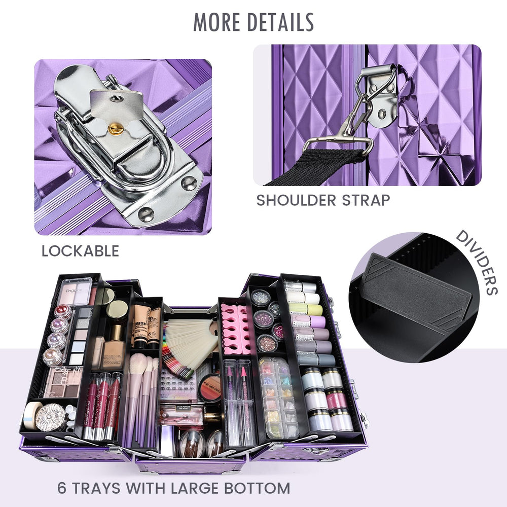FRENESSA portable makeup case with shoulder strap for easy transit.