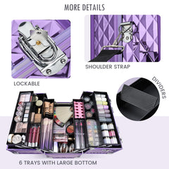 FRENESSA portable makeup case with shoulder strap for easy transit.