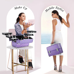 FRENESSA makeup train case with six trays extended for easy access to cosmetics