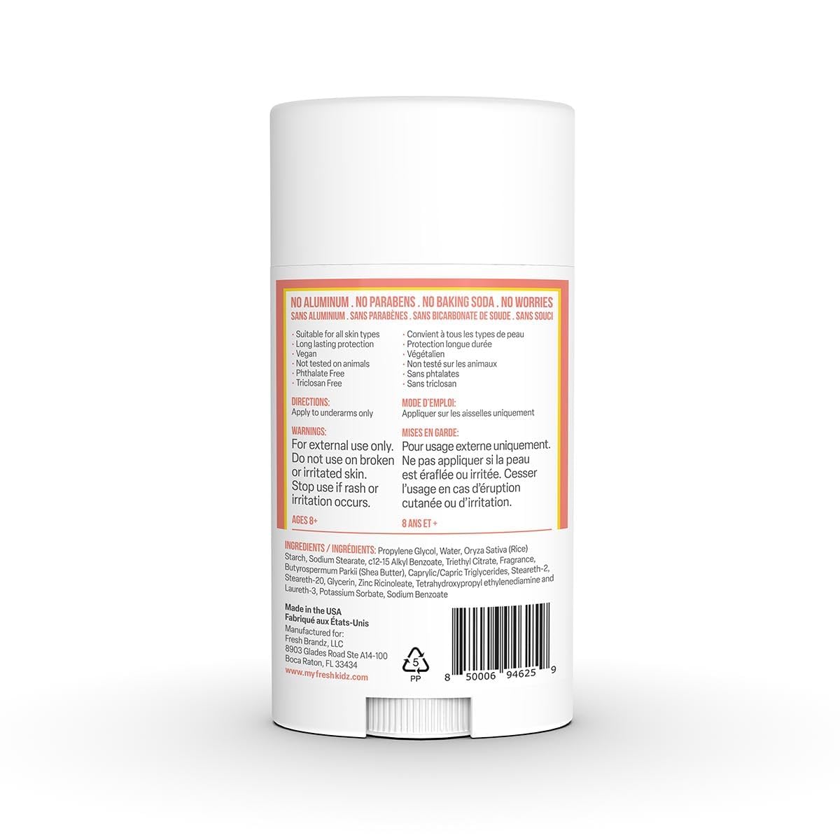 Fresh Kidz Coral deodorant stick made in the USA for trusted quality