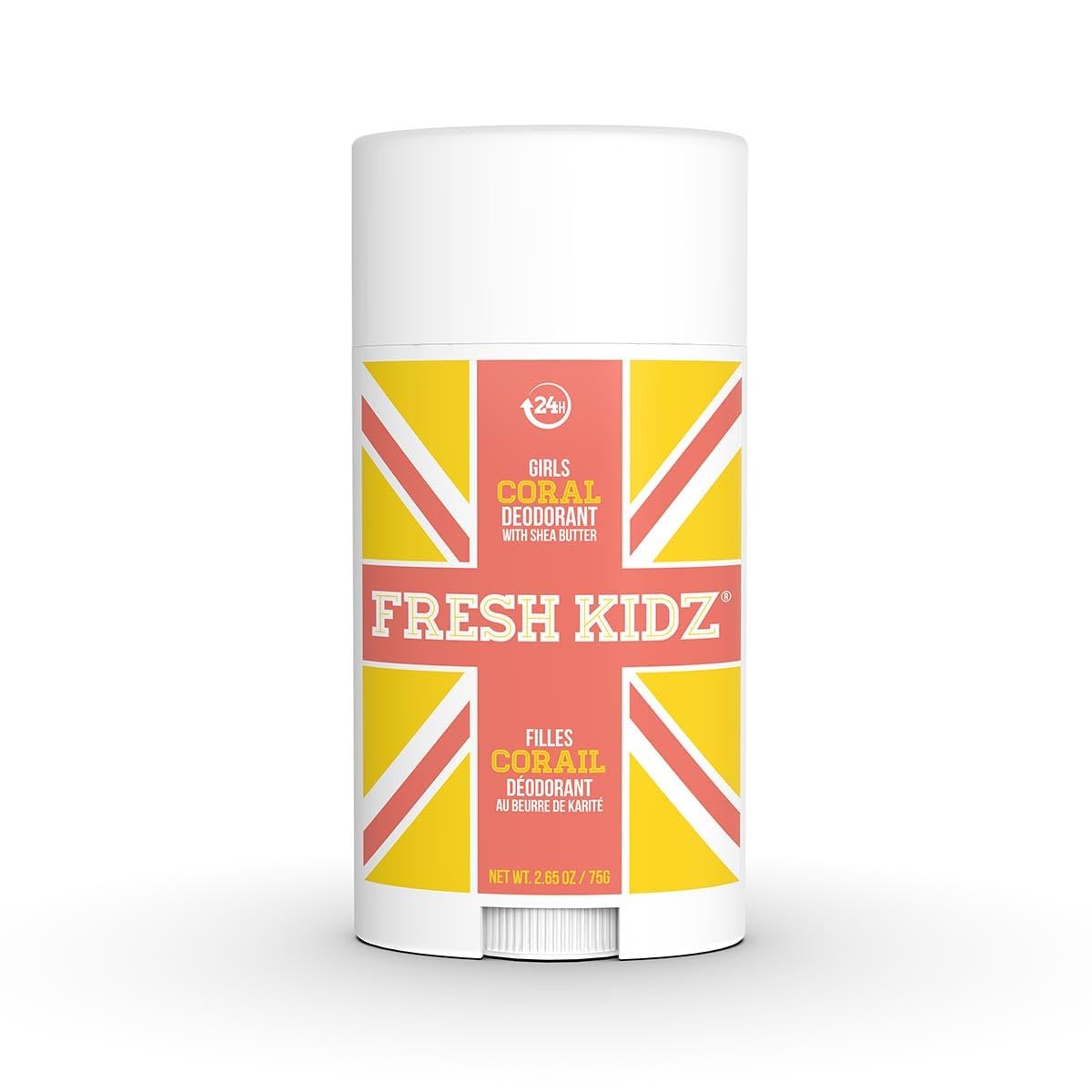 Fresh Kidz Coral deodorant stick packaging front highlights kid-safe formula