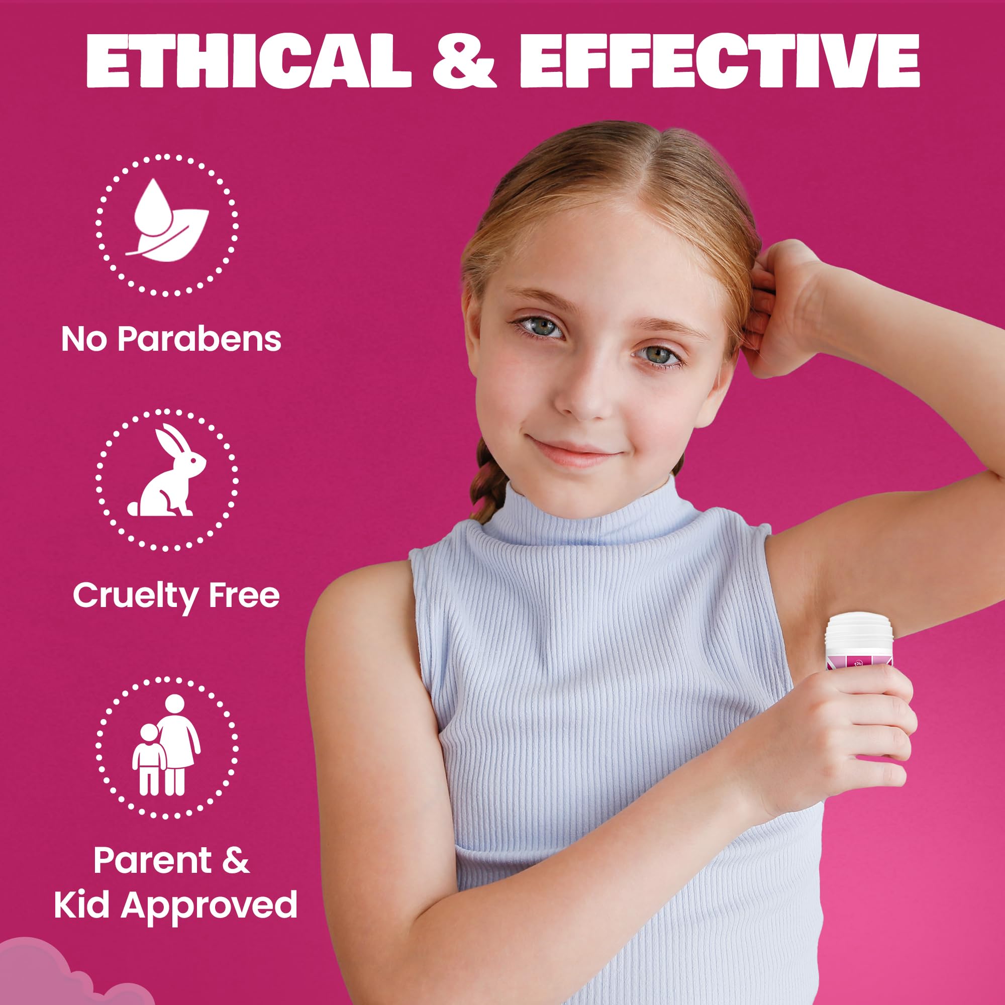 Fresh Kidz Pink deodorant application demonstrates smooth glide