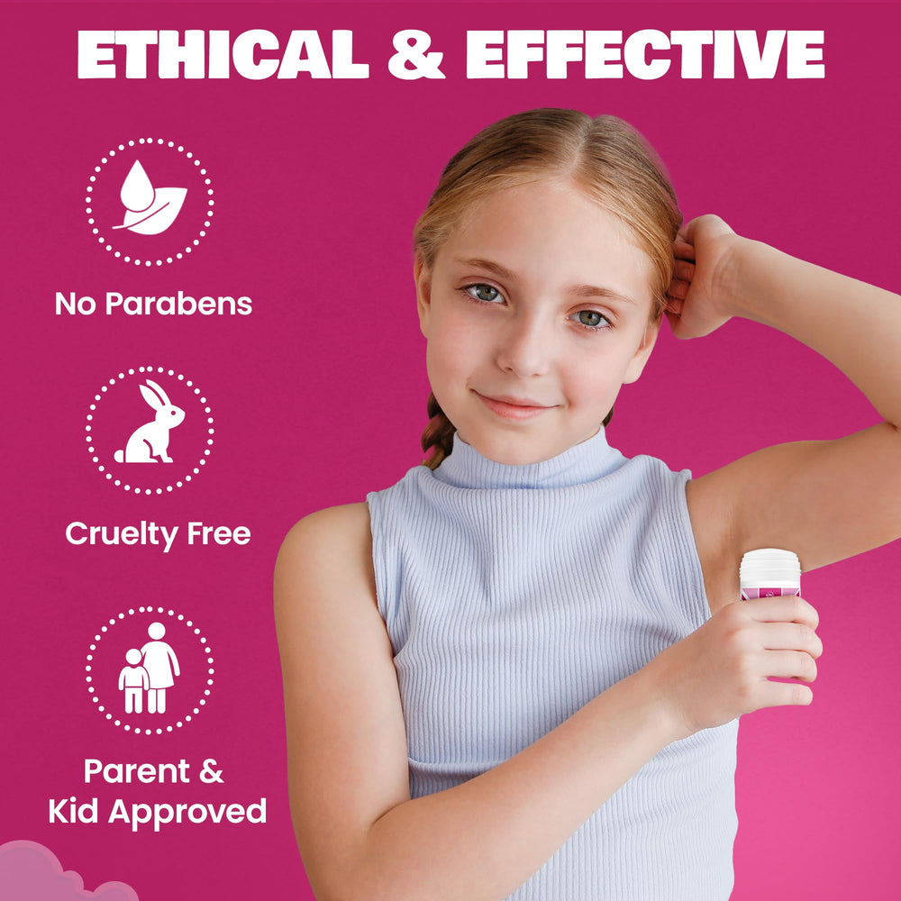 Fresh Kidz Pink deodorant application demonstrates smooth glide