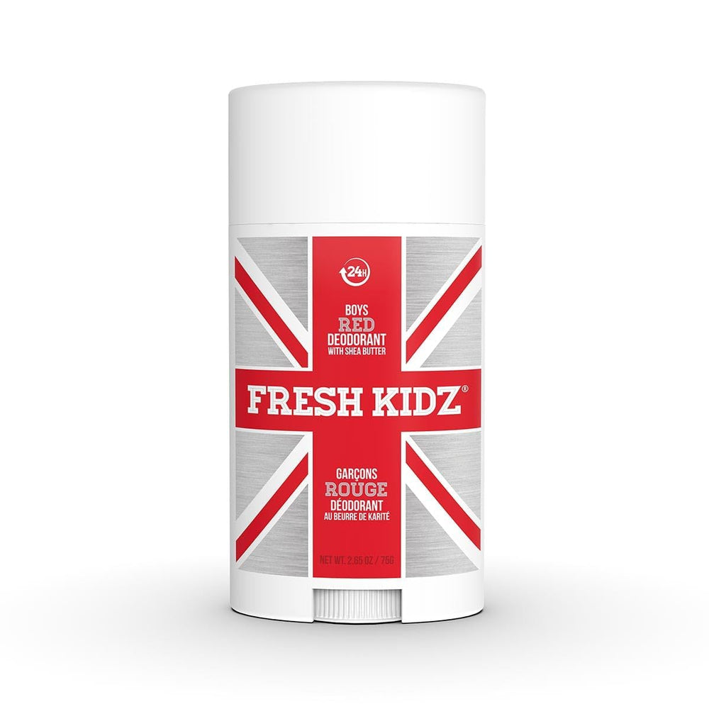 Fresh Kidz Red deodorant stick front view showing aluminum-free protection for active kids