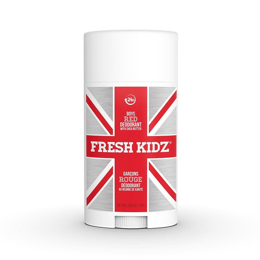 Fresh Kidz Red deodorant stick front view showing aluminum-free protection for active kids
