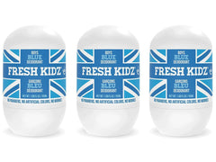 Fresh Kidz Roll On Deodorant Blue 3-pack, front view, 24-hour odor protection.