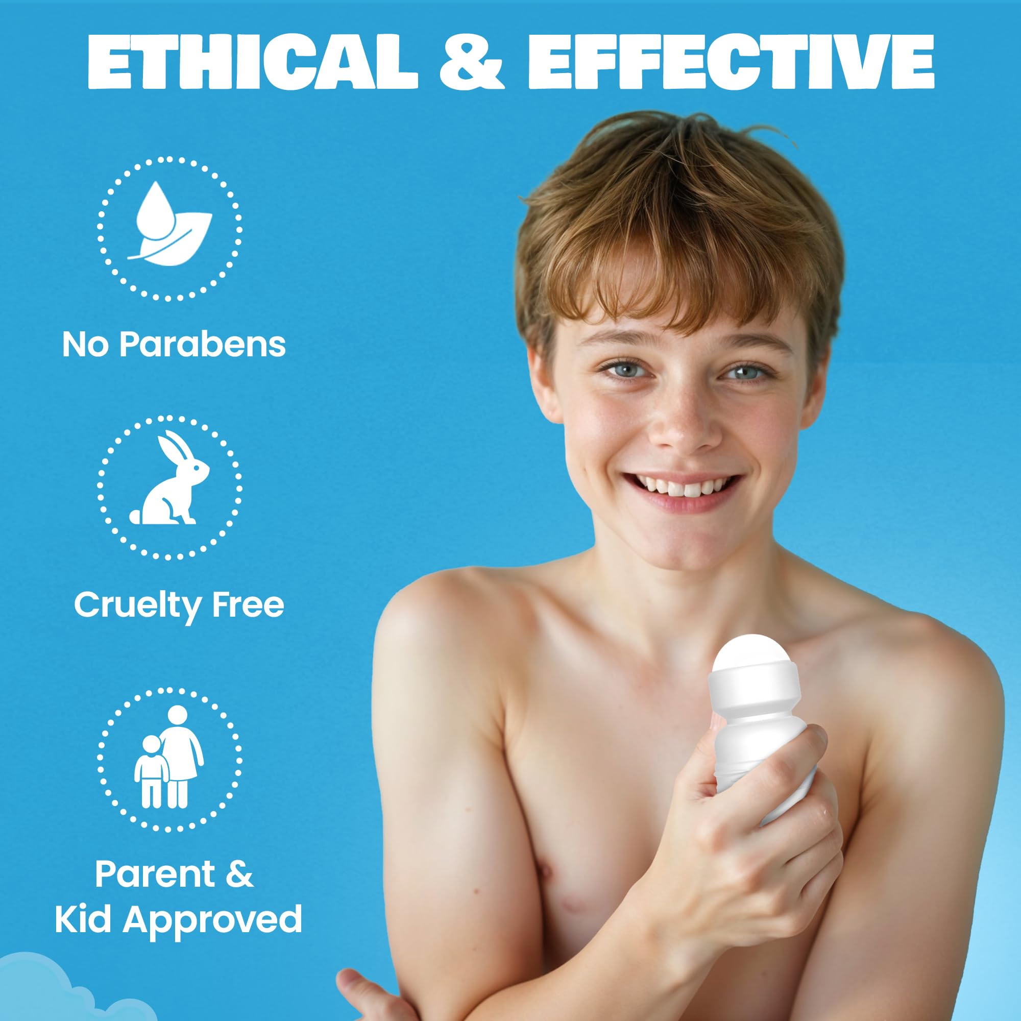 Fresh Kidz Roll On Deodorant Blue, application gesture, smooth scent release.