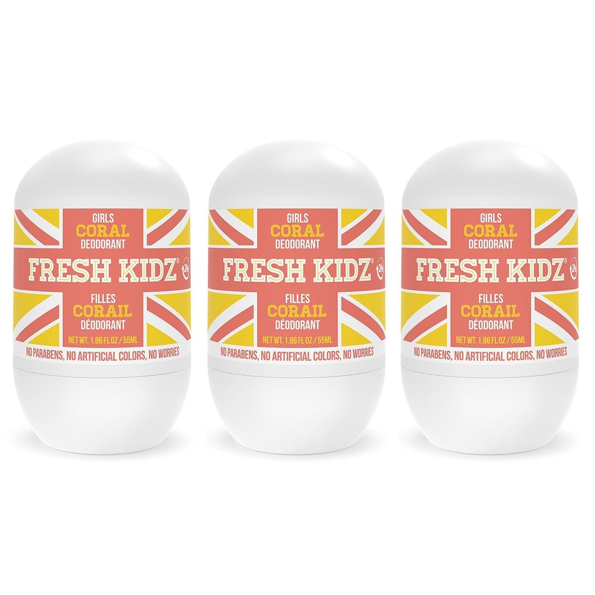 Fresh Kidz Coral bottle with aluminum-free formula for sensitive young skin.