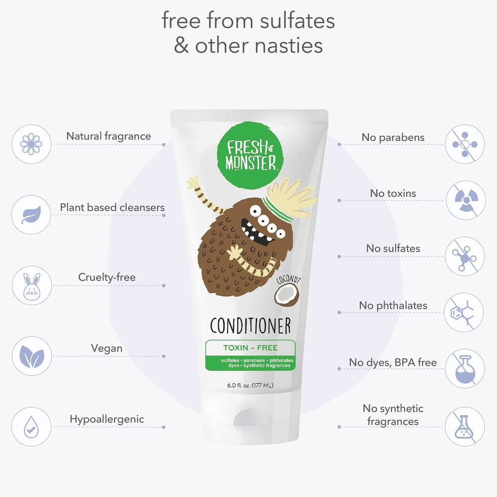 Hair detangling action with Fresh Monster Kids Conditioner on strands