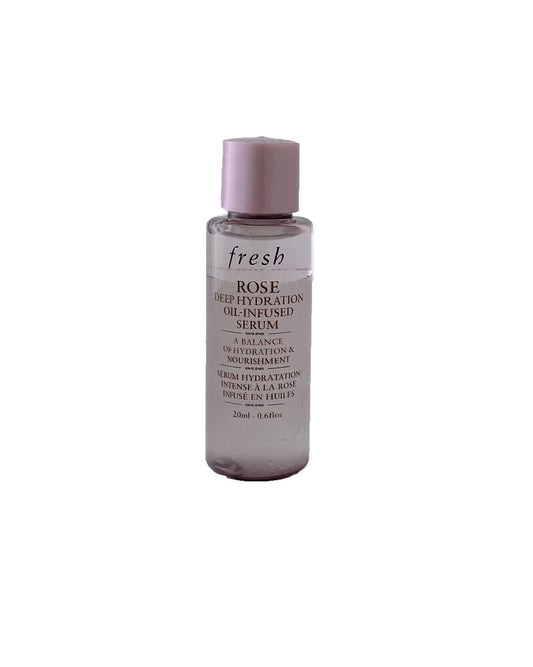 Fresh Rose Deep Hydration Serum bottle pour for lightweight moisture and dewy skin.