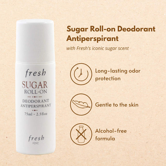 Fresh Sugar Roll-On being applied smoothly for quick-drying underarm freshness.