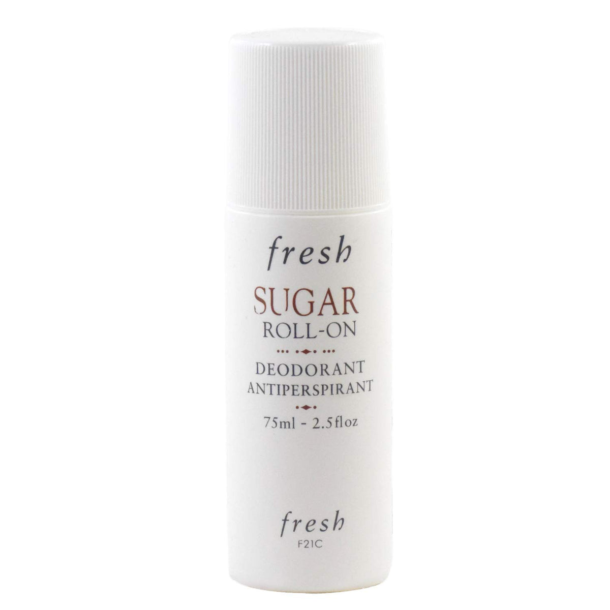 Fresh Sugar Roll-On Deodorant bottle showing the sugar scent and long-lasting odor protection.