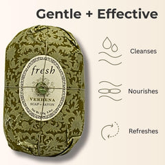 Fresh Verbena hand-wrapped soap in cotton paper signals gift-ready luxury.